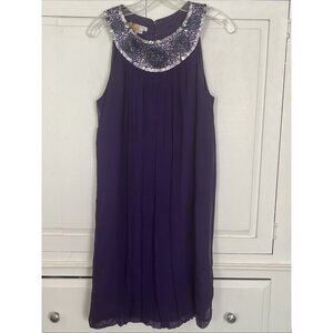 Maggy London 10 100% Silk Dress Sleeveless Sequin Neckline Purple Lined EUC
